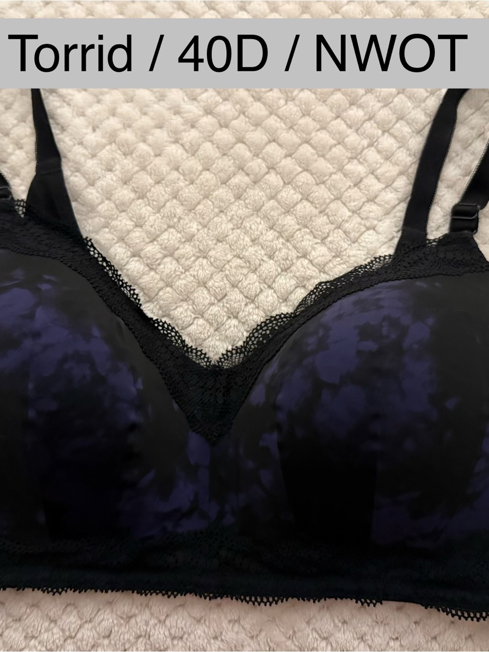 torrid Black and Deep Purple Lace-Trim Bralette - 40D